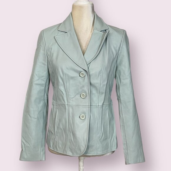 Caslon Women's Genuine Leather Jacket Button Blue Size Small - Picture 2 of 14